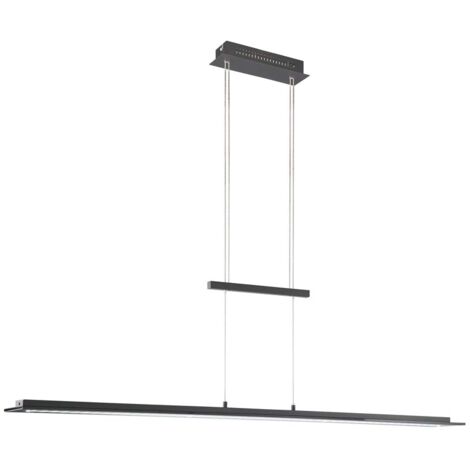 Fischer & Honsel 60865 Hängeleuchte BILL LED 1x28W Metall sandschwarz, Glas rauchfarben teilsatiniert L:145cm B:16cm 2700K/3350K/4000K mit Taster stufenlos dimmbar