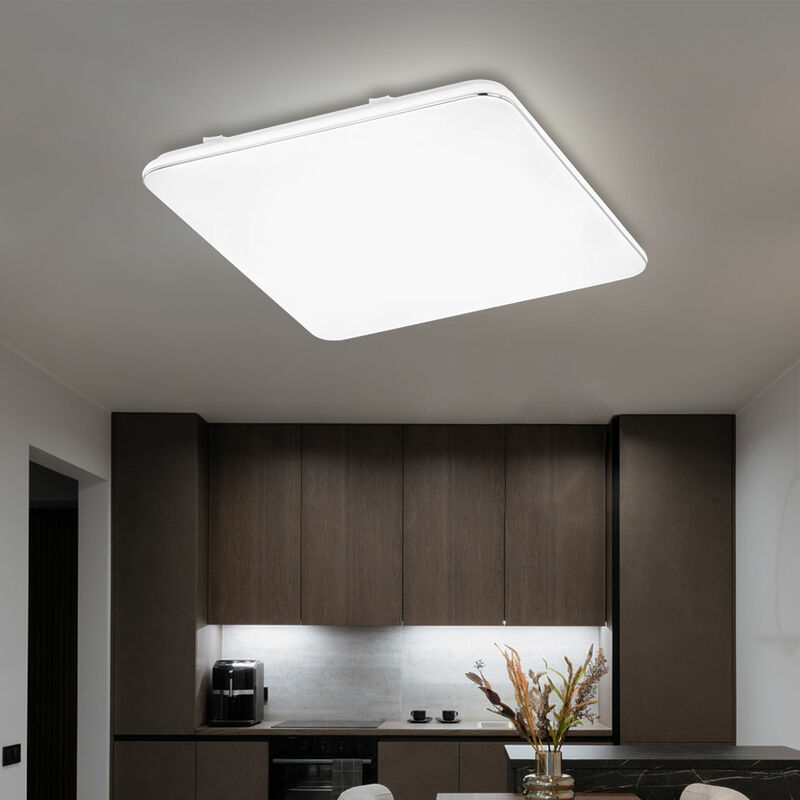 Image of Lampada da soffitto plafoniera da ufficio bianca led 3 livelli dimmer lampada quadrata da soggiorno, metallo, 1x led 49 w 5100 lm 3000K bianco caldo,