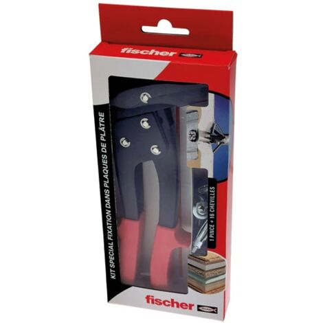 Fischer – Kit de fixation avec pince ergonomique – 16 chevilles métalliques 4x32mm et 5x37mm – Pour matériaux creux jusqu'à 50mm d'épaisseur
