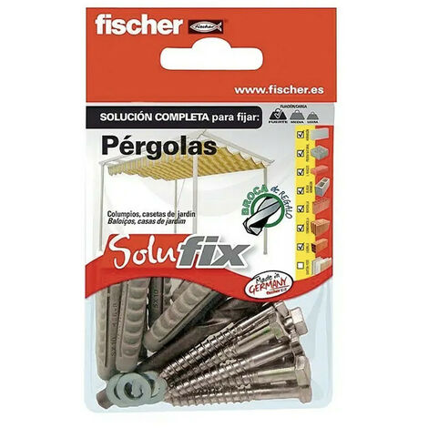 Fischer – Kit de fixation pour pergola – 25 pièces – 8 chevilles SX 10x50 mm – Vis inox 7x60 mm – Ancrage béton et maçonnerie
