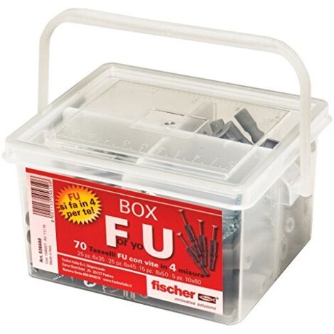 Fischer Kit For You Box, 70 Tasselli FU con Vite per Muro Pieno, Cartongesso e Lastre, 536688, Grigio