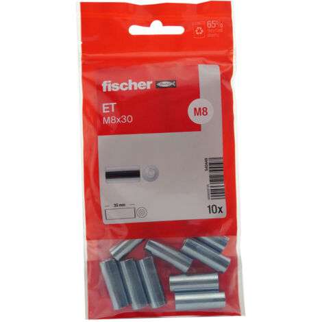 Fischer – Lot de 10 entretoises M8x125 mm en acier zingué – Longueur 30 mm – Raccord double femelle pour assemblage tiges filetées
