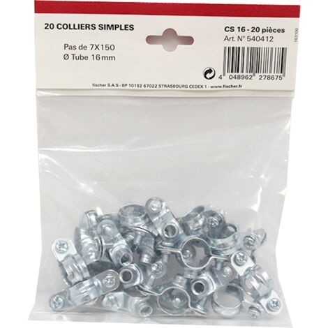 Fischer – Lot de 20 colliers simples 7x150 Ø16 en acier zingué blanc – Fixation pour tuyauteries cuivre, fer, PVC, PER – Montage rapide