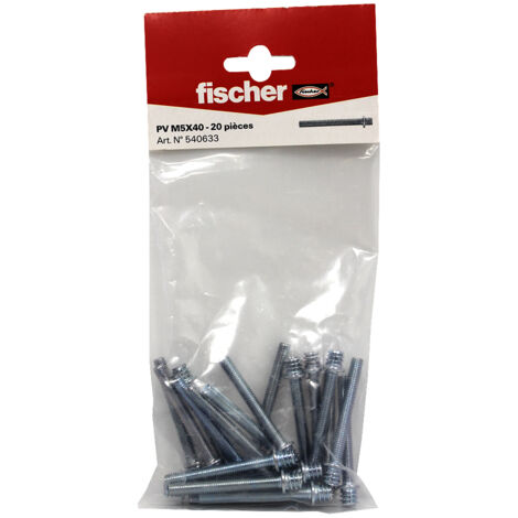 Fischer – Lot de 20 pattes à vis métaux 5x40 mm – Acier électrozingué – Pour chevilles type HM – Fixation colliers et accessoires