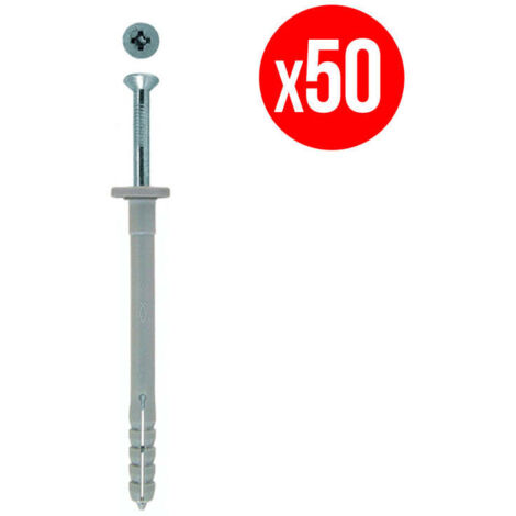 Fischer – Sachet de 50 chevilles à frapper – Nylon haute qualité – Clou en acier électrozingué – Montage rapide au marteau – Fixation structures métalliques