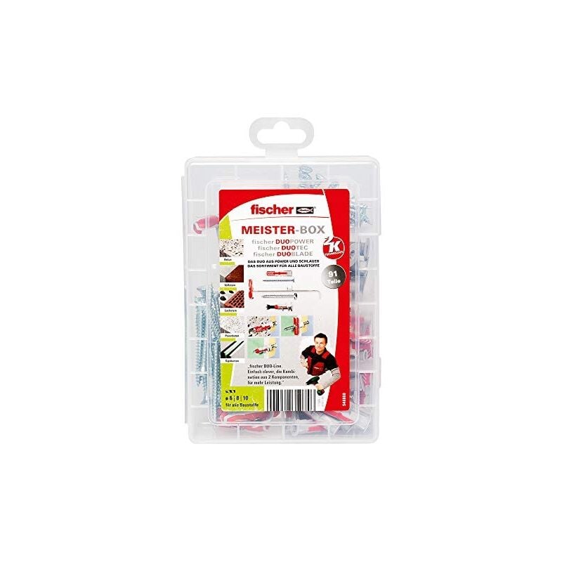 Fischer - 548860 meister-box duoline boîte à outils avec 59 chevilles et 32 vis, chevilles universelles, kit pratique, boîte à che