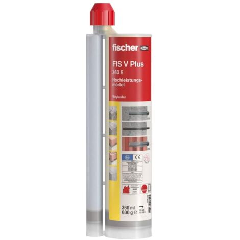 Fischer – Mortier d'injection hybride bi-composant 360 ml – Prise rapide – Compatible béton, brique perforée, bloc creux – 2 mélangeurs statiques inclus