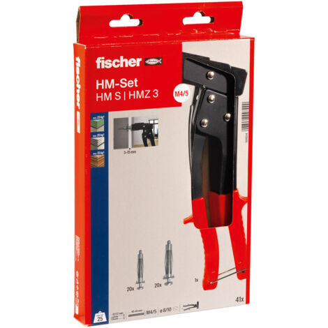 Fischer – Pince multifonctionnelle avec 40 chevilles métalliques HM – Fixation pour plaques de plâtre – Vis Ø M 4x40 et M 5x45 mm – Coffret pratique