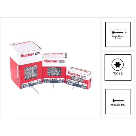 Fischer Power-Fast II 670056 Spanplattenschrauben 3 mm 12 mm T-Profil Stahl galvanisch verzinkt 200 St.