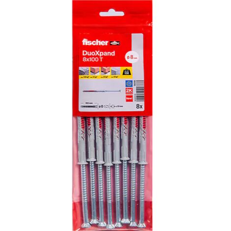 Fischer – Sachet de 8 chevilles rallongées DuoXpand Ø8 x 80 mm – Acier électrozingué pour tous matériaux – Charge maximale 25 kg