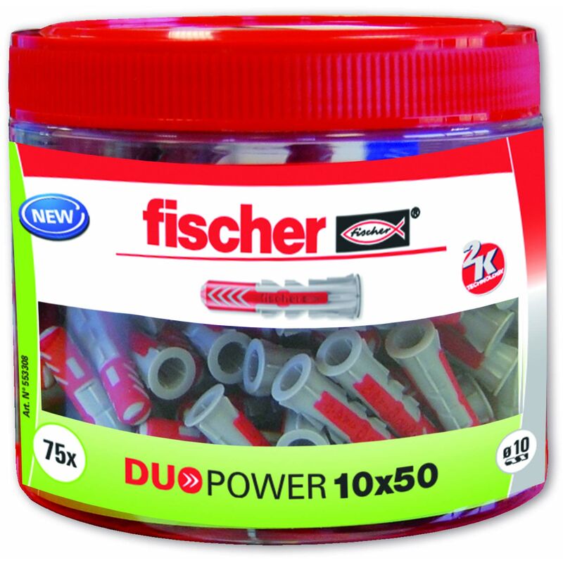 Image of Fischer - 553308 Tassello Nylon, Grigio e Rosso, 10x50 (Bote 75 tacos)