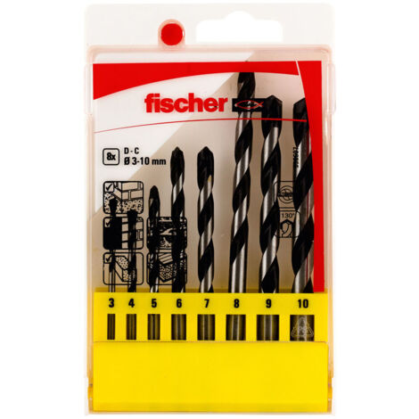 Fischer Set 8 Punte Trapano SDX due Taglienti, Punte al Carburo di Tungsteno in Acciaio per Cemento, Diametro 3-4-5-6-7-8-9-10 mm, Attacco Cilindrico, per Muro, Muratura, Pietra Naturale, 536607