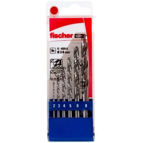 Fischer Set Punte Trapano Professionali per Metallo Hss, Trasparente, Ø 2-8 mm (6 Punte)