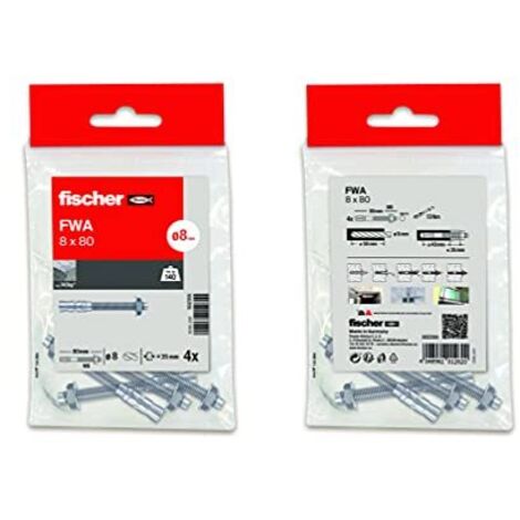 fischer - Tasselli di ancoraggio metallico espansione per calcestruzzo, bulloni di ancoraggio di espansione, 4 pz FWA 8x80
