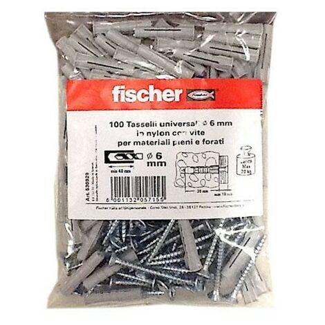 Fischer Tasselli in Nylon - Universali 6 mm - Confezione 100 Pezzi