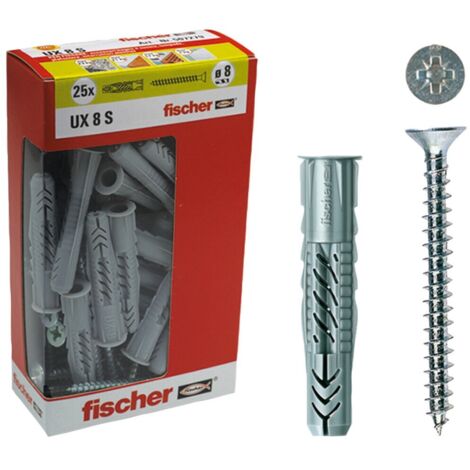 Fischer, Tasselli UX 10x60 S Y con vite con vite per Muro pieno, Mattone Forato, Cartongesso