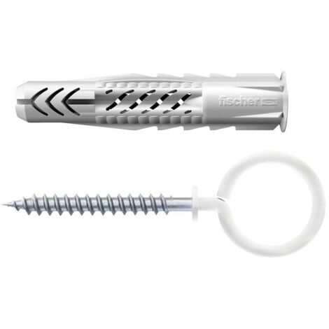 Fischer Tasselli UX 8 x 50 con Ganci ad Occhiolo Design, Bianco, 2 Pezzi, per Muro Pieno, Forati, Cartongesso, 94629, 8 x 50 mm