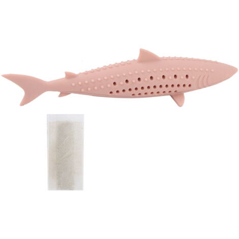Fischförmiges Silikon-Katzenkauspielzeug mit Katzenminze, zur Zahnreinigung und Unterhaltung – Rosa