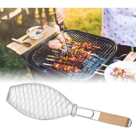 Fischgrillkorb, kompakter Edelstahl-Fischgrillkorb, leicht zu verstauen mit Griff, ideal für Grillen, Camping und Angeln, schwarzer Grillkorb und Fischbürsten, Drehspießmotor, Grill-Drehspießmotor, sc