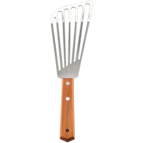 Fischspatelwender aus Edelstahl, Fischspatel mit Holzgriff, Schlitzwender, Küchenmetallspatel