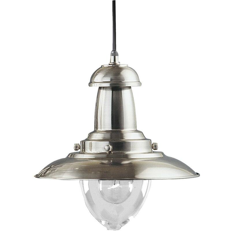 Fisherman - 1 Light Dome Ceiling Pendant Satin Silver, Clear Glass Medium, E27 - Searchlight