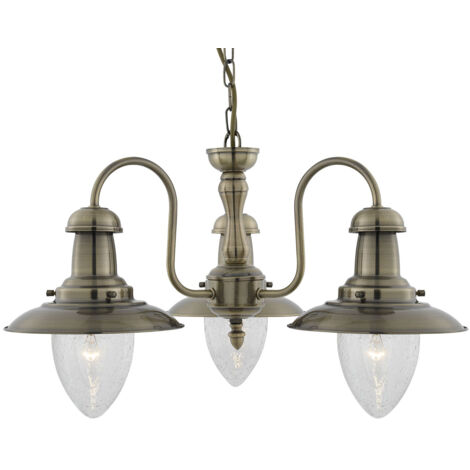 Fisherman II 3Lt Pendant - Ottone antico e vetro trasparente seminato