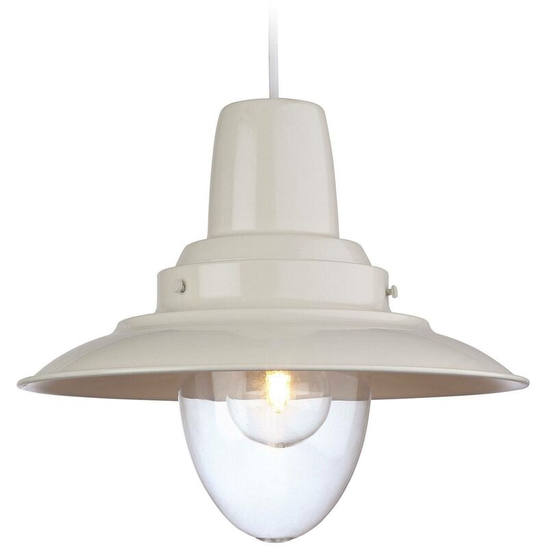 Fisherman - 1 Light Dome Ceiling Pendant Cream, Clear Glass, E27 - Firstlight