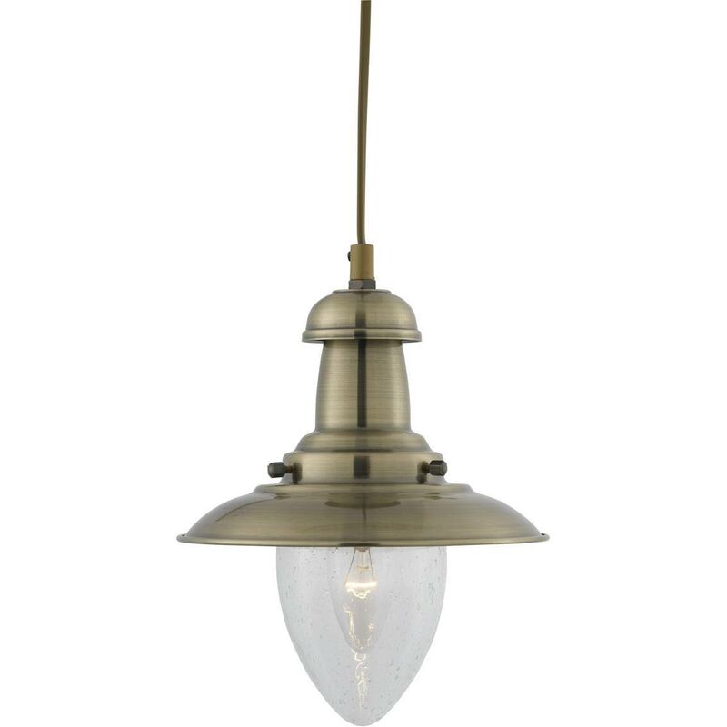 Searchlight Fisherman - 1 Light Dome Ceiling Pendant Antique Brass, Seeded Glass, E27