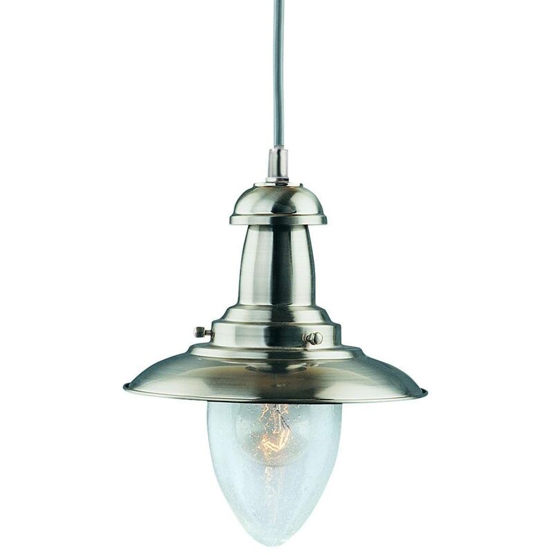 Searchlight Fisherman - 1 Light Dome Ceiling Pendant Satin Silver, Seeded Glass, E27