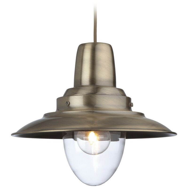 Fisherman - 1 Light Dome Ceiling Pendant Antique Brass, Clear Glass, E27 - Firstlight