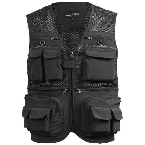 Fishing Vest Breathable Fishing Travel Vest with Zipper Pockets Summer Work Vest for Outdoor Activities, Black 3XL