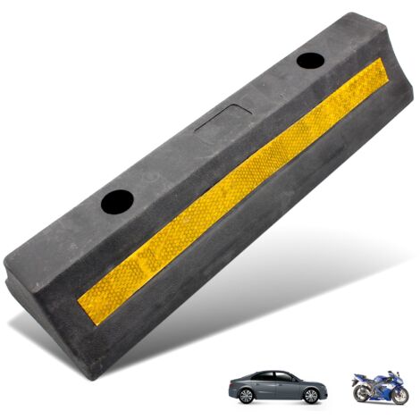 Fishtec – Butée de parking en caoutchouc 50 x 15 x 10 cm – Bandes réfléchissantes – Fixation au sol – Compatible tous véhicules