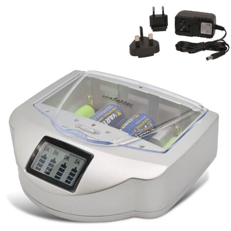 Fishtec – Chargeur de piles universel pour LR3, LR6, LR20, LR14 et 9V – Recharge rapide Ni-MH et Ni-Cd – Voyants LED et écran LCD