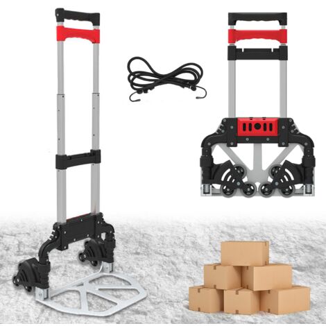 Fishtec – Diable pliable léger en aluminium – Charge 60 kg – Roues rotatives pour surfaces variées – Compact et facile à ranger