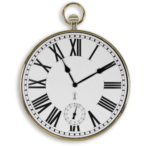 Fishtec – Horloge murale dorée radiopilotée Ø 30 cm – Grands chiffres romains 4.5 cm – Design vintage pour salon et bureau