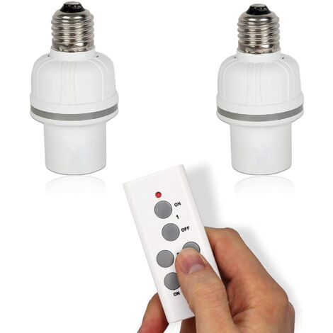 Fishtec – Lot de 2 douilles E27 télécommandées – Portée 30m – Compatible ampoules à économie d’énergie – Installation simple