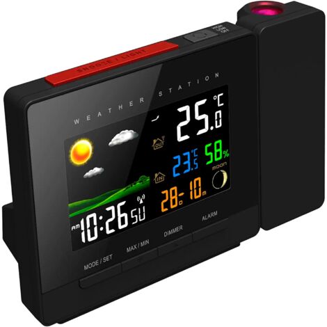 Fishtec – Station météo sans fil – Température intérieure/extérieure – Humidité – Prévisions météo – Projection orientable – Alarme snooze