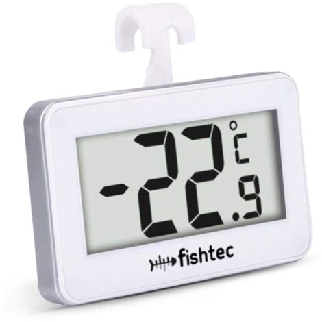 Fishtec – Thermomètre pour frigo et congélateur – Plage de mesure -19 à +50 °C – Affichage °C/°F – Triple système d'accroche – Matière ABS