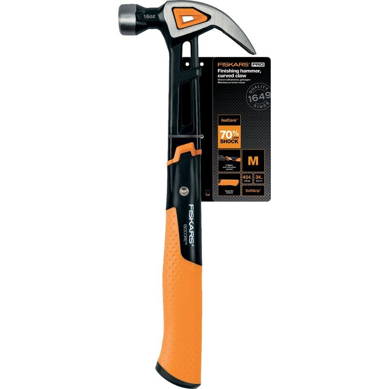 1027202 Anti Shock IsoCore Finishing Hammer 16oz Curved Claw 13.5 Inch - Fiskars