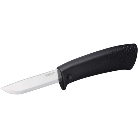 Fiskars 21cm Stainless Steel Black Knife with Built-in Sheath and Sharpening Stone