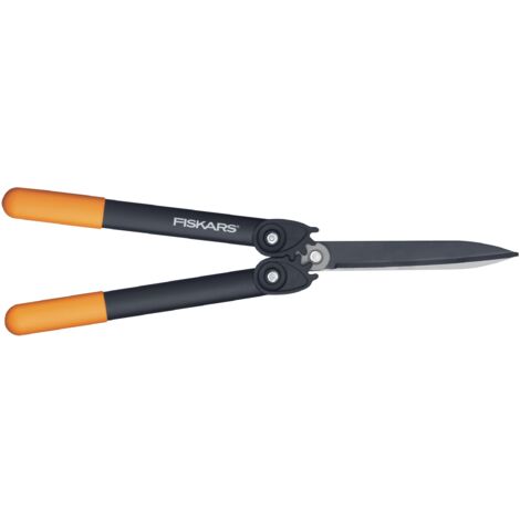 Fiskars Cesoie per siepi PowerGear II, Sistema a cremagliera, Rivestimento antiaderente, Lame in acciaio inossidabile, Lunghezza: 57 cm, Nero/Arancione, HS72, 1000596