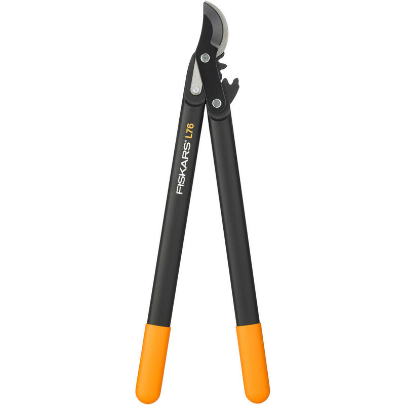 Fiskars Coupe-branches à lames franches pour bois vert, Système à crémaillère PowerGear II, Diamètre de coupe: 2,8 cm, Lames en acier trempé avec