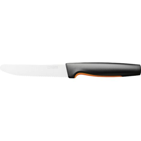 Fiskars – Couteau à tomates noir 230 mm – Lame dentelée en acier inoxydable japonais – Conception ergonomique pour coupe précise – Compatible lave-vaisselle - Y162623
