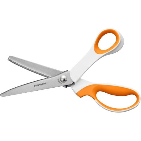 Fiskars Forbici a Zig Zag, lunghezza: 24,2 cm, per destrimani, lama in acciaio inox/manici in plastica, Bianco/Arancio, SoftGrip, 1070024