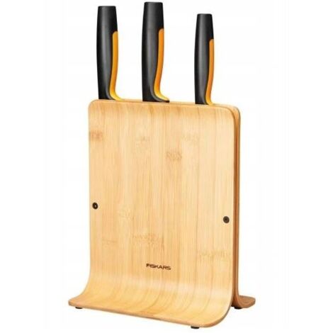 Fiskars Functional Form Set de 3 cuchillos bambú acero inoxidable