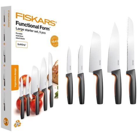 Fiskars Functional Form Set di 5 Coltelli Nero Arancio