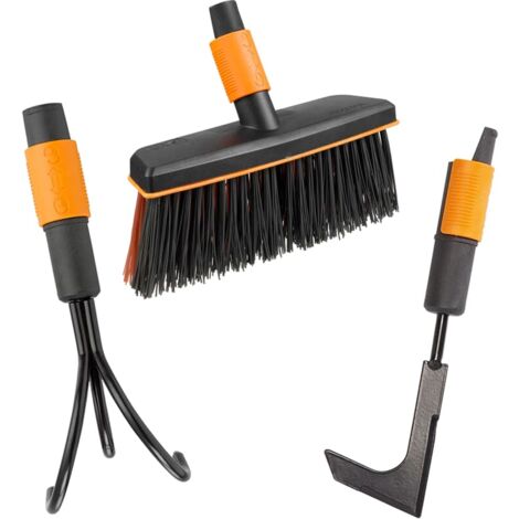 Fiskars Gartenartikel QuikFit 3 teilig Allzweckbesen Grubber Fugenkratzer