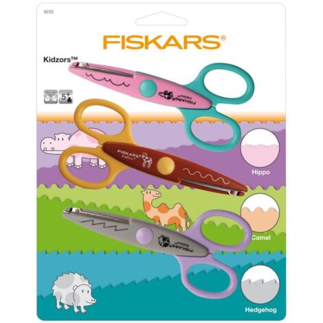 FISKARS Pack de 3 ciseaux cranteurs Kidzors Animaux du zoo