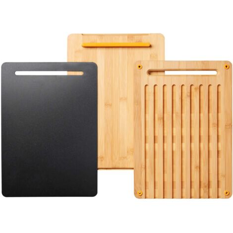 Fiskars Set con tagliere, Functional Form, 3 pz., Tagliere, tagliere per pane e tagliere in plastica, Bambù/Plastica, 1057550