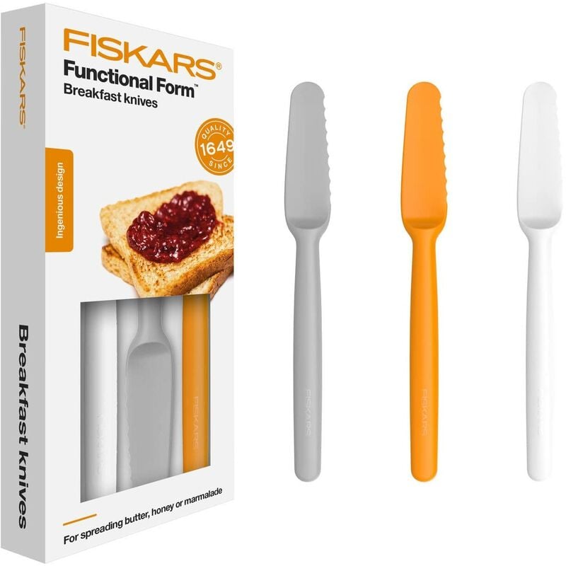 Image of Fiskars Set di coltelli da colazione, 3 pezzi, Plastica, Bianco/Arancione/Grigio, Functional Form, 1016121